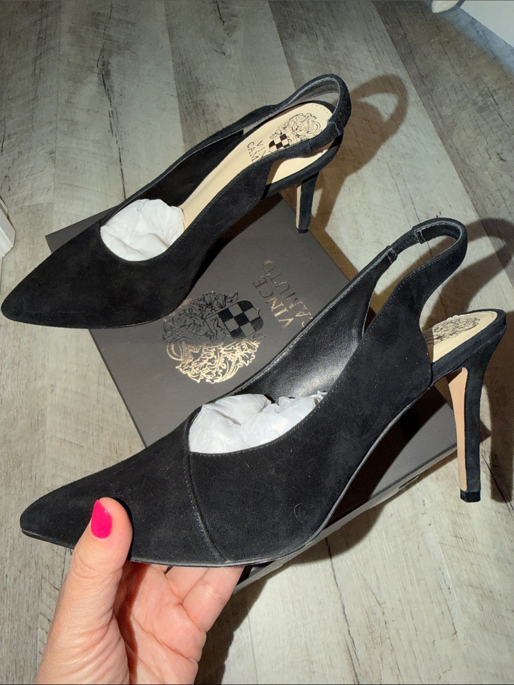 Vince Camuto Black Suede Alleema Slingback Pointed-Toe Pumps - Picture 5 of 10